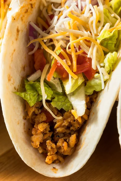 Tacos Caseiros Carne Casca Macia Americana Com Queijo Tomate Alface — Fotografia de Stock