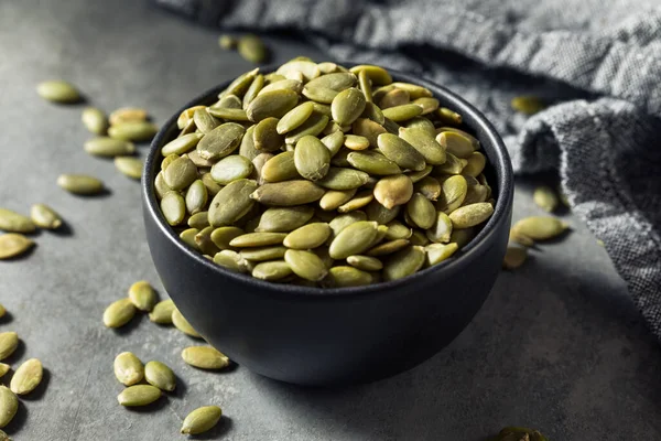 Raw Green Organic Pumpkin Seeds Bowl — Stock Photo, Image