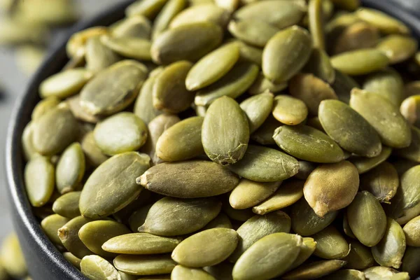 Raw Green Organic Pumpkin Seeds Bowl — Stock Photo, Image