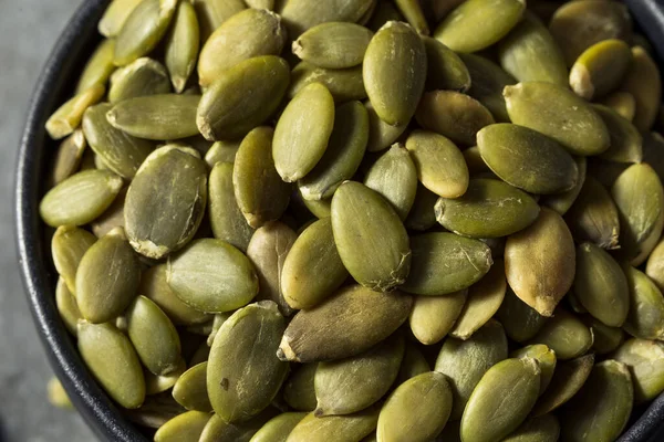 Raw Green Organic Pumpkin Seeds Bowl — Stock Photo, Image