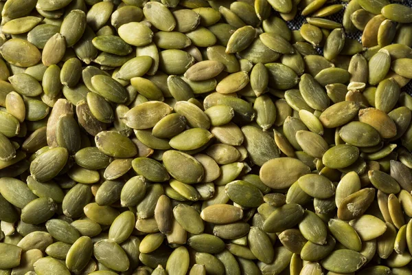 Sementes Abóbora Orgânica Verde Crua Uma Tigela — Fotografia de Stock