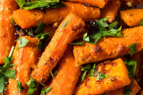 Homemade Organic Orange Roasted Carrots Garlic Parsley — Stock Photo, Image