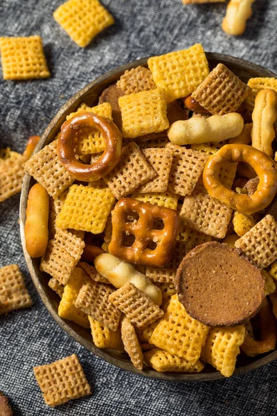 Homemade Salty Party Snack Mix Cereal Pretzels — Stock Photo, Image
