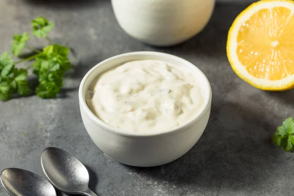 Homemade Creamy Tartar Sauce Lemon Parsley — Stock Photo, Image