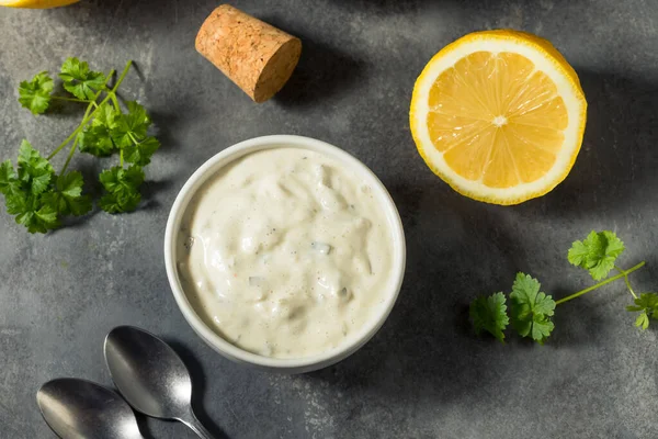 Homemade Creamy Tartar Sauce Lemon Parsley — Stock Photo, Image