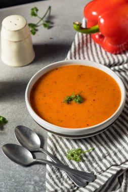 Healthy Homemade Red Bell Pepper Soup with Bread