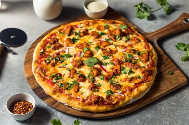 Homemade Indian Chicken Tikka Masala PIzza with Onions and Cilantro