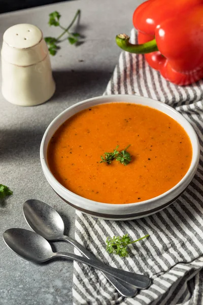 Healthy Homemade Red Bell Pepper Soup Bread — Stock Photo, Image