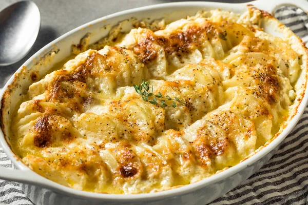 Homemade Creamy Scalloped Potatoes Cheese Spices — Stock Photo, Image