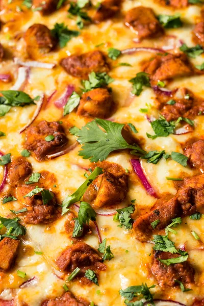 Homemade Indian Chicken Tikka Masala Pizza Onions Cilantro — Stock Photo, Image