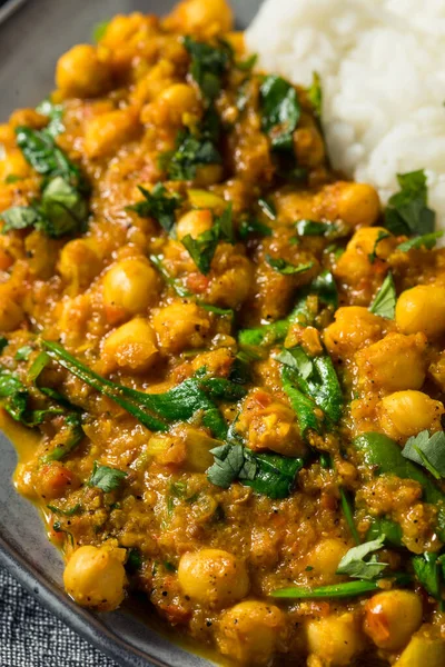 Garbanzos Caseros Curry Espinacas Con Arroz Blanco — Foto de Stock