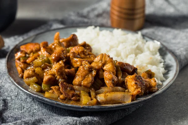 Pollo Negro Asiático Casero Pimienta Con Arroz Blanco —  Fotos de Stock