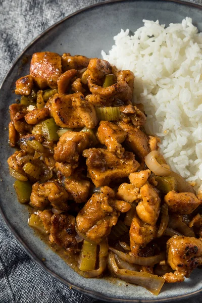 Homemade Asian Black Pepper Chicken White Rice — Stock Photo, Image