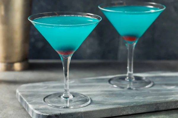 Boozy Refreshing Blue Martini Cocktail Cherry Garnish — 스톡 사진