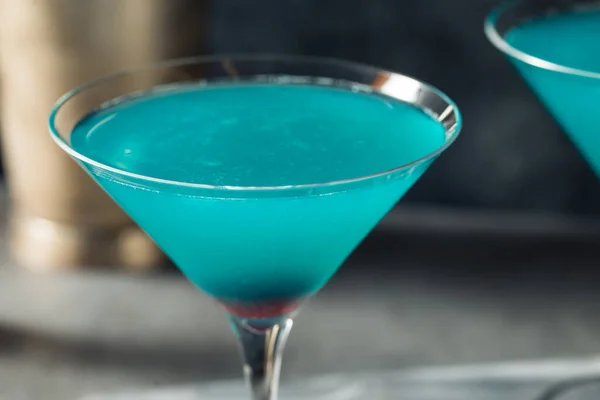 Boozy Refreshing Blue Martini Cocktail Cherry Garnish — 스톡 사진