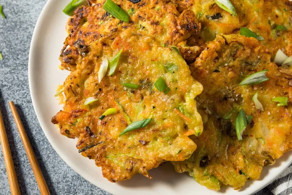 Panqueques Verduras Coreanas Caseros Con Salsa Soja —  Fotos de Stock