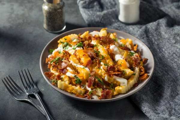 Homemade Bacon Cheddar Ranch Loaded French Fries Ready Eat — Stock Photo, Image