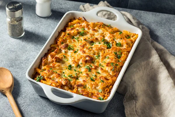 Homemade Chicago Baked Mostaccioli Sauce Cheese — Stock Photo, Image