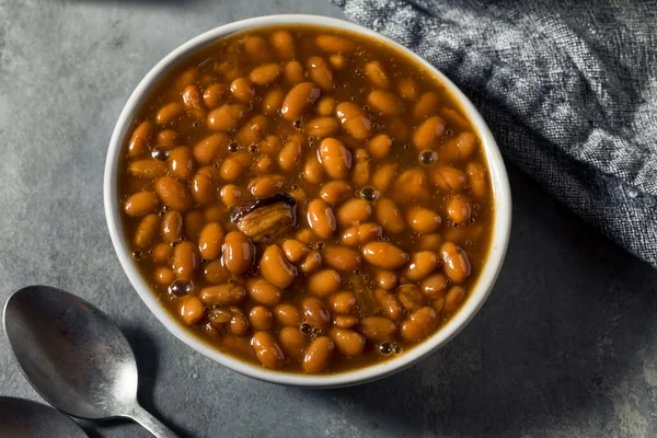 Healthy Homemade Bacon Baked Beans Bowl — Stok fotoğraf