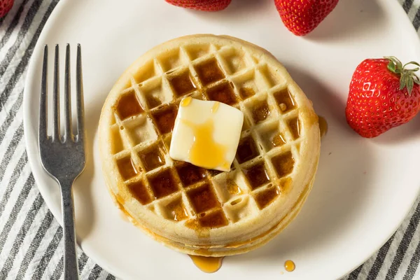 Healthy Cooked Frozen Waffles Breakfast Butter — Stock Photo, Image