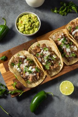 Ev yapımı Pork Carnitas Taco, Cilantro ve Soğanlı.