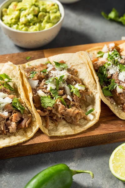 Domácí Vepřové Carnitas Tacos Cilantrem Cibulí — Stock fotografie