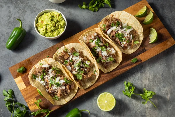 Tacos Caseros Carnitas Cerdo Con Cilantro Cebolla — Foto de Stock