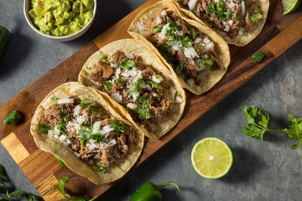 Tacos Caseros Carnitas Cerdo Con Cilantro Cebolla — Foto de Stock