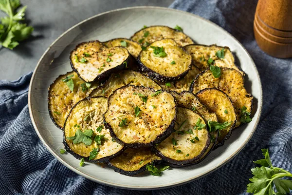 Melanzane Arrosto Biologiche Sane Con Sale Pepe — Foto Stock