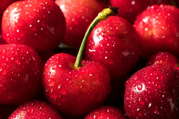 Cerezas Rojas Orgánicas Saludables Tazón Para Comer —  Fotos de Stock