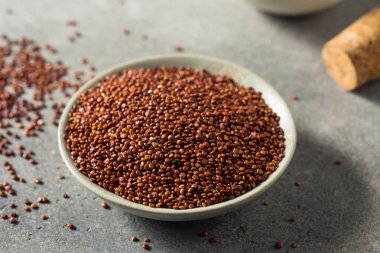 Kase içinde çiğ organik kırmızı kinoa.