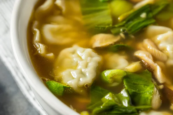 Homemade Asian Chicken Wonton Soup Bok Choy — Stock Photo, Image