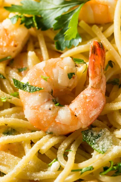 Homemade Cooked Shrimp Scampi with Pasta with Parsley