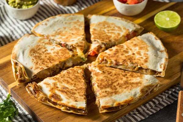 Homemade Carnitas Pork Cheesey Quesadilla Tomato Corn — Stock Photo, Image