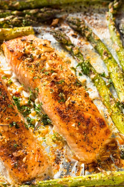 Salmone Arrosto Fatto Casa Sano Con Asparagi Con Riso — Foto Stock