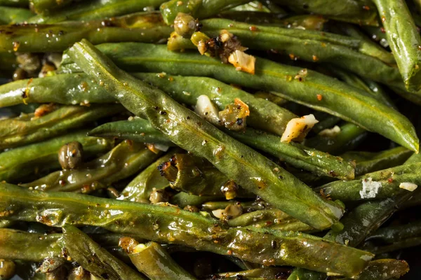 Healthy Homemade Roasted Green Beans Garlic Capers — Stock Photo, Image