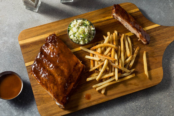 Homemade Baby Back Spare Ribs with Fries and Coleslaw