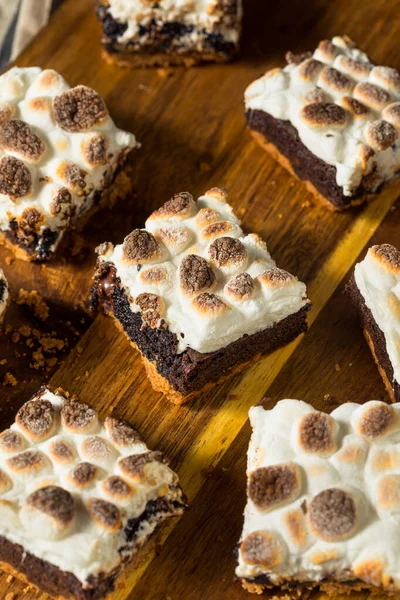 Sugary Homemade Chocolate Smores Brownies Toasted Marshmallows — Stock Photo, Image