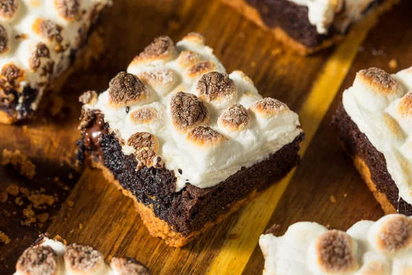 Şekerli Yapımı Çikolatalı Smores Brownie Kızarmış Marshmallow — Stok fotoğraf