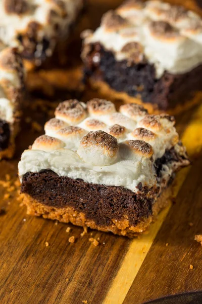 Şekerli Yapımı Çikolatalı Smores Brownie Kızarmış Marshmallow — Stok fotoğraf