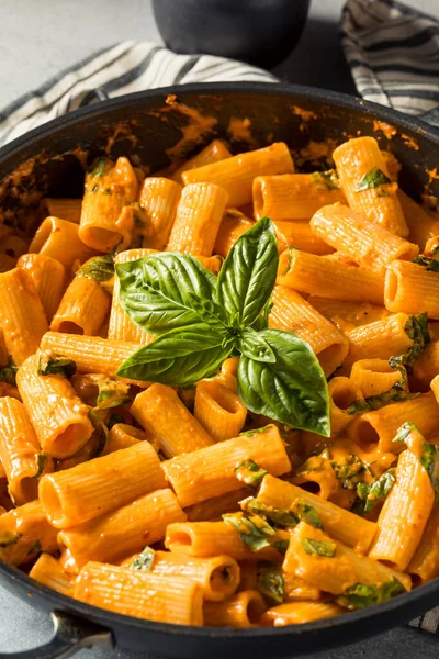 Healthy Homemade Vodka Rigatoni Pasta Cheese Basil — Stock Photo, Image