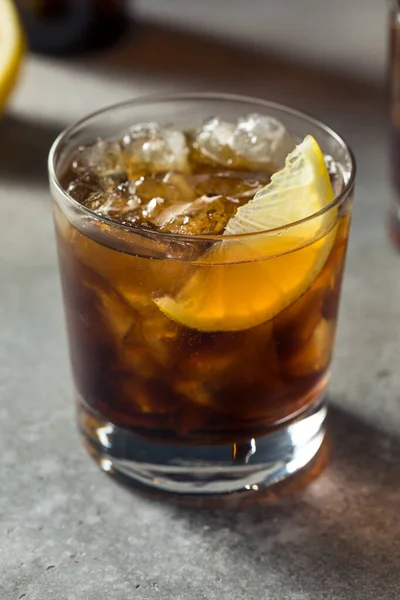 Boozy Cold Bourbon Whiskey Cola Lemon — Stock Photo, Image