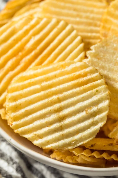 Salty Ruffled Potato Chips Bowl — Stock Photo, Image