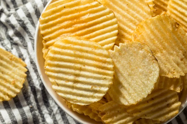 Salty Ruffled Potato Chips Bowl — Stock Photo, Image