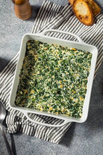 Dip Casero Espinacas Horneadas Cremosas Con Pan Tostado —  Fotos de Stock