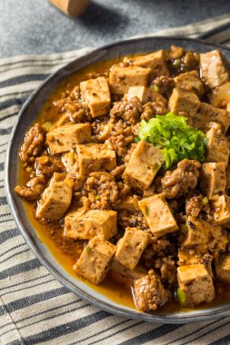 Ev yapımı Çin Mapo Tofu 'su. Domuz eti ve Scallion' lu.