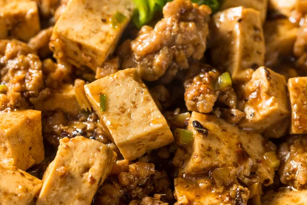 Domowej Roboty Chińskie Mapo Tofu Wieprzowiną Szalotkami — Zdjęcie stockowe