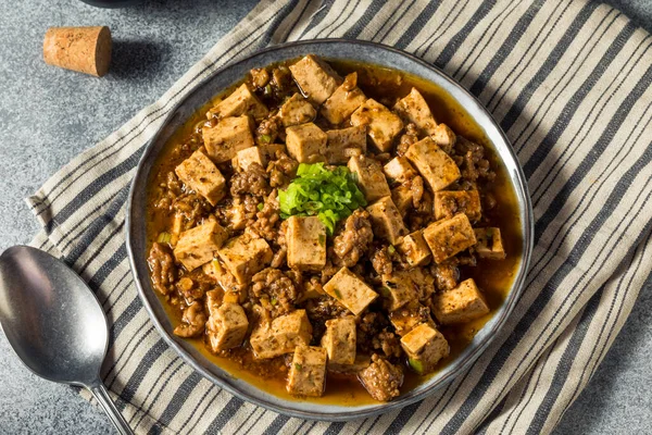 Ev yapımı Çin Mapo Tofu 'su. Domuz eti ve Scallion' lu.