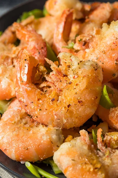 Fait Maison Asiatique Sel Poivre Crevettes Frites Avec Des Échalotes — Photo