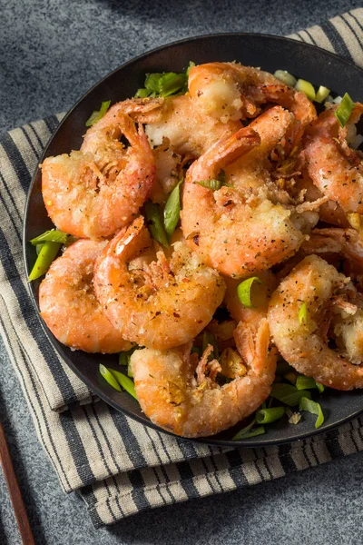 Casero Asiático Sal Pimienta Camarones Frito Con Cebolletas — Foto de Stock